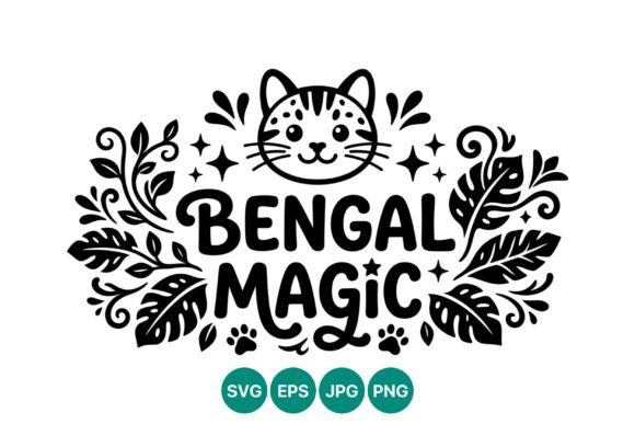 Bengal Cat Magic Leaves Vector