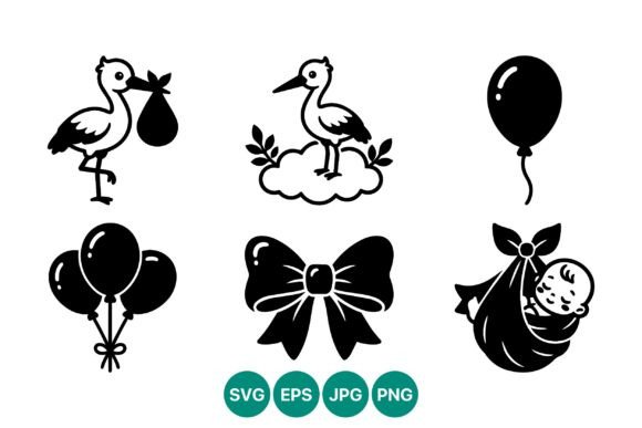 Black and White Baby Arrival Vector Set: Graphics & Illustrations