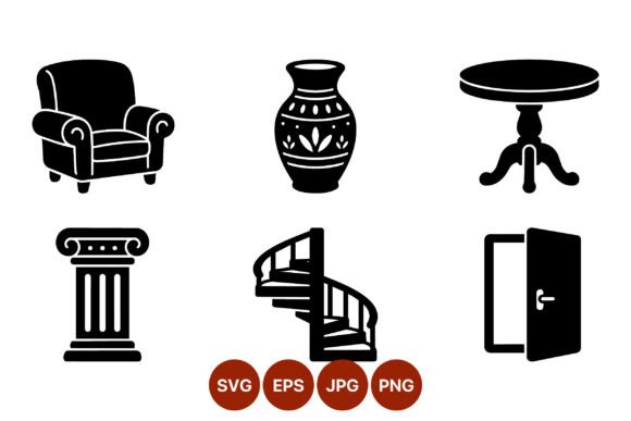 Black Chair Vase Table Column Icons: Clean Graphics & Illustrations
