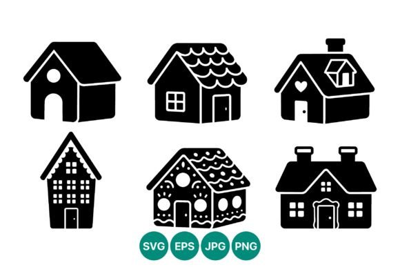 Black White House Icon Set Vector: Graphics & Illustrations