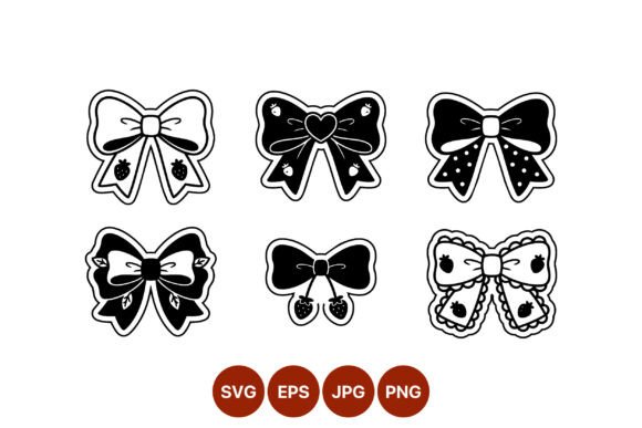 Black White Strawberry Bow Icons: Graphics & Illustrations