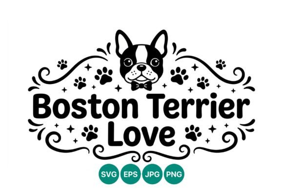 Boston Terrier Paw Print Love Vector Graphics & Illustration