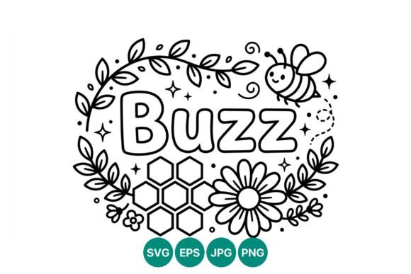 Buzz Flower Bee Line Art: Graphics & Illustrations