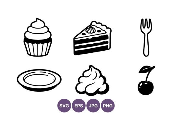 Cupcake Slice Fork Cherry Line Art: Graphics & Illustrations Review