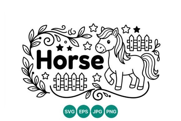 Cute Horse Line Art Vector: Graphics & Illustrations for Sellers