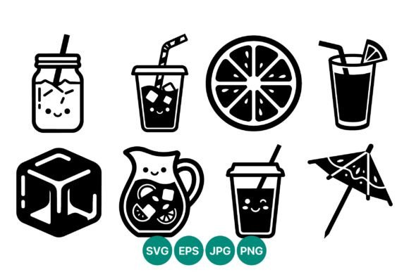 Cute Smiling Drinks and Ice Cubes Vector: Friendly Illustrations & Graphics