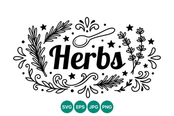 Herbs Black White Lettering Vector for Graphics & Illustrations