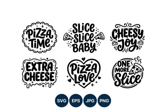 Pizza Time Cheesy Joy Hand Lettering Set: Graphics & Illustrations