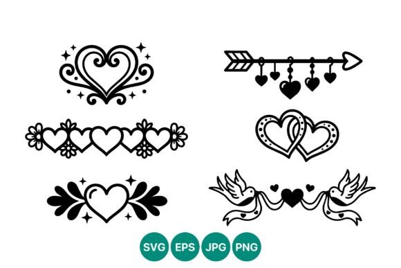 Romantic Hearts and Doves Line Art: Graphics & Illustrations