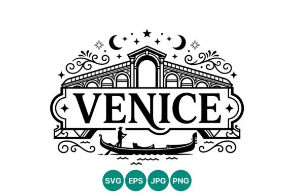 Venice Gondola Bridge Vintage Vector Graphics & Illustrations