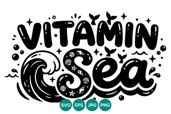 Vitamin Sea Black and White Ocean Vector: Graphics & Illustrations